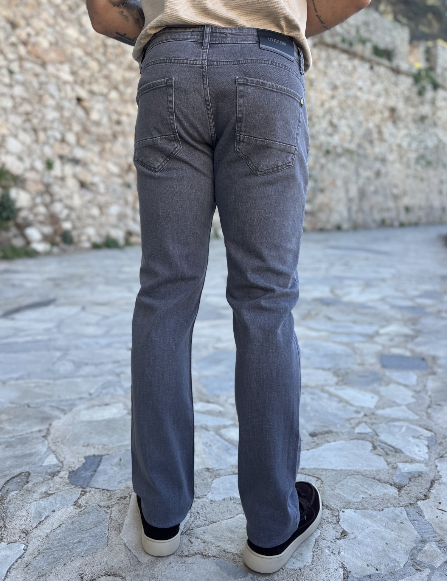 Ανδρικό γκρι πλυμένο τζιν ελαστικό σε ίσια γραμμή με φερμουάρ LC16396 φωτογραφία